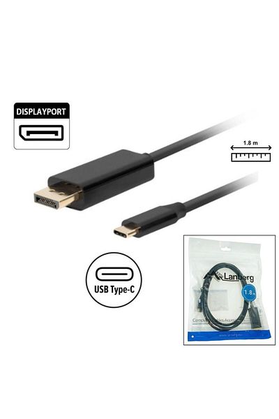 Lanberg Cablu video Lanberg CA-CMDP-10CU-0018-BK, USB-C, DisplayPort, 1.8m, 4K/60Hz (Negru)