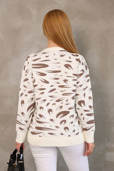 ALCHON Round Neck Long Sleeve Jacquard Panel Peacock Pattern Winter Knitwear Sweater with Elastic Waist