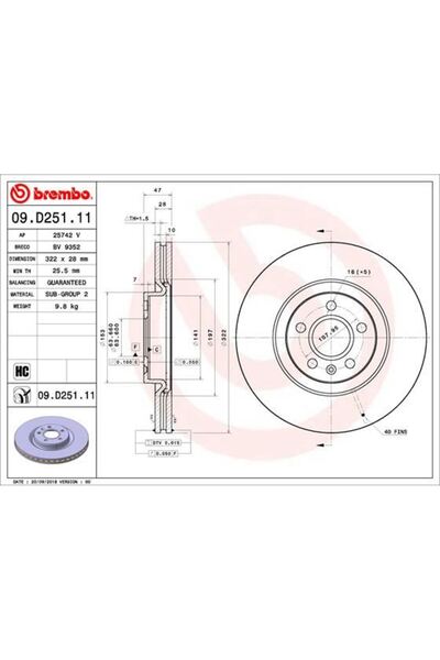 Brembo ÖN FREN AYNASI VOLVO S60 III 19 S90 II 19 V60 18 V90 II 16 XC40 18 XC6...