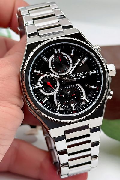 Ferrucci Function Men's Wristwatch, Steel Band & Special Design, 3Atm Water Resistant Silver-Black Sdfe
