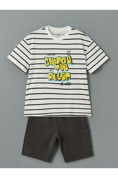 LC Waikiki Standard Pattern 100% Cotton Combed Fabric Boys T-Shirt and Shorts 2-Piece Set