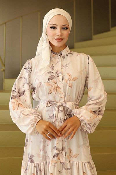 benguen Φόρεμα Hijab με σχέδιο Μπεζ 562