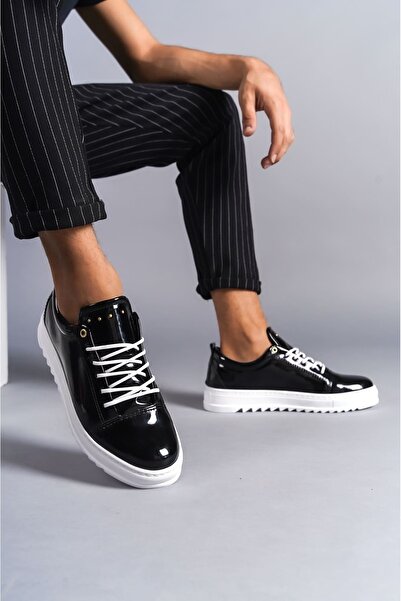 EBRUS TREND Et152 Cool Lace-Up Patent Leather Men's Casual Sports Classic Shoes Bt - Black