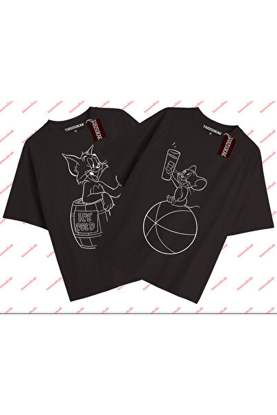 Tarzsokak 2 bucăți Tricou negru unisex cu desene animate Tom și Jerry Tricou ...