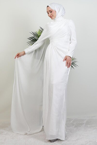 GİYZAMİLA Burcu Μουσουλμανικό βραδινό φόρεμα Λευκό