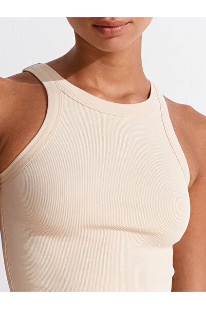 Dilvin 21104 Ribbed Crop Top-Stone