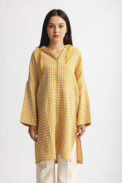 Suede Style 1819 Comfortable Stylish Women's Woven Hooded Zippered Tunic