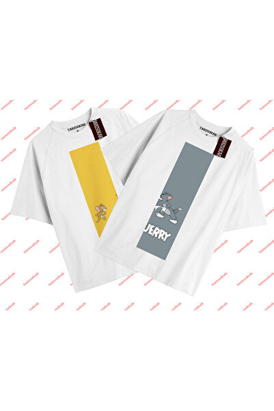 Tarzsokak 2 bucăți Tricou alb unisex Tir Double Dear Tom și Jerry Cartoons Tr...