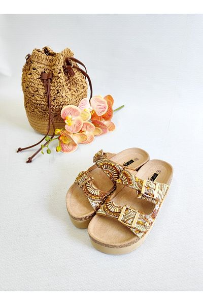 Of&Off Women's Imported Colorful Stone Belted Slippers