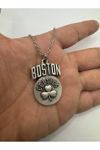 Herşey Nota Boston Celtics Logo Necklace – Silver Color Nba Basketball Themed Unisex Jewelry