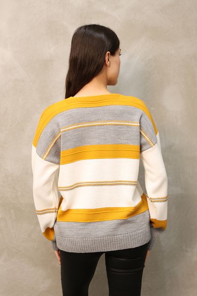 ALCHON V-Neck Long Sleeve Wide Loose Cut Three Color Skirt Elastic Color Block Basic Seasonal Knitwear Sweater