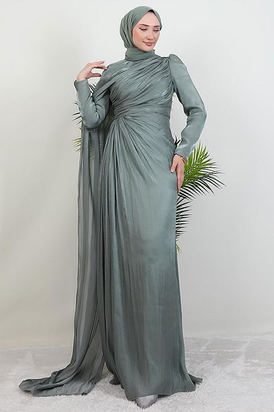 GİYZAMİLA Burcu Hijab βραδινό φόρεμα απαλό πράσινο