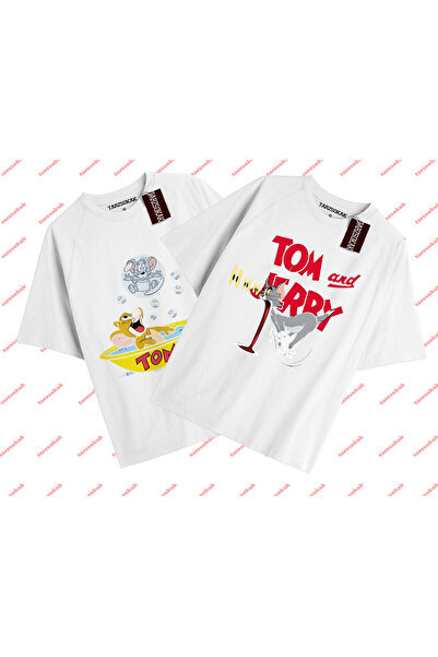 Tarzsokak 2 bucăți Tricou alb unisex Tir Double Dear Tom și Jerry Cartoons Tr...
