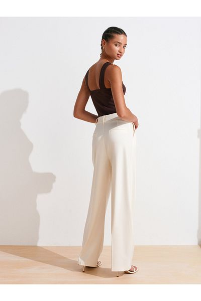 Dilvin 72128 High Waist Draped Trousers-White