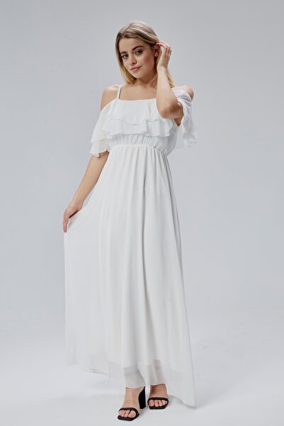 HELVEYS Γυναικείο μακρύ φόρεμα από σιφόν με ρυθμιζόμενο λουράκι και εσωτερική...