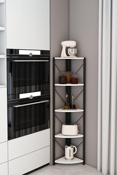 Remaks Datça 5 Raflı Metal Köşe Banyo Rafı Dekoratif Çok Amaçlı Raf Beyaz