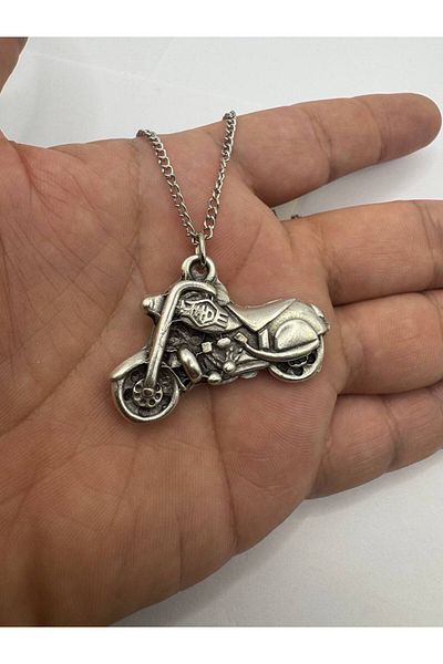 Herşey Nota Motorcycle Figured Necklace – Silver Color Biker Style Unisex Chain Jewelry