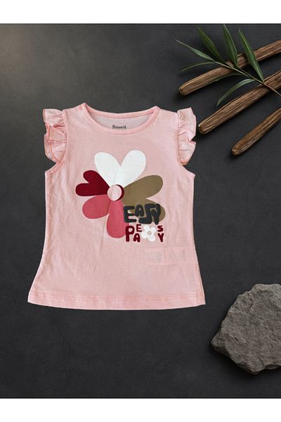 Rhythm Clothing Miniworld Flower and Letter Print, Full Cotton, Ruffle Detail, Shorts Girls' Bottom-Top Set