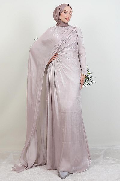 GİYZAMİLA Burcu Hijab βραδινό φόρεμα σε σκόνη