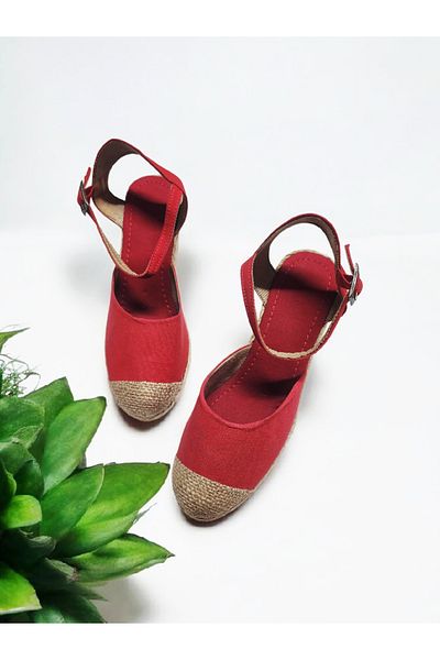 GokceKundura06 Wedge Heel Open Back Straw Linen Sandals