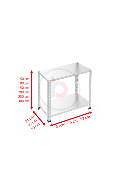 RafBurada 2 Katlı Galvaniz Çelik Raf - Depo, Arşiv, Kiler, Dosya, Market Rafı 43x60 cm-100 cm-1.50 mm