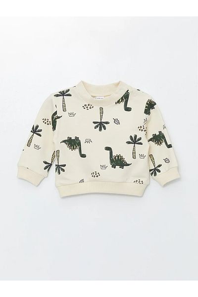 LC Waikiki Lcw Baby Ecru Crew Neck Printed Baby Boy Sweatshirt and Trousers 2-Piece Set / S43296Z1