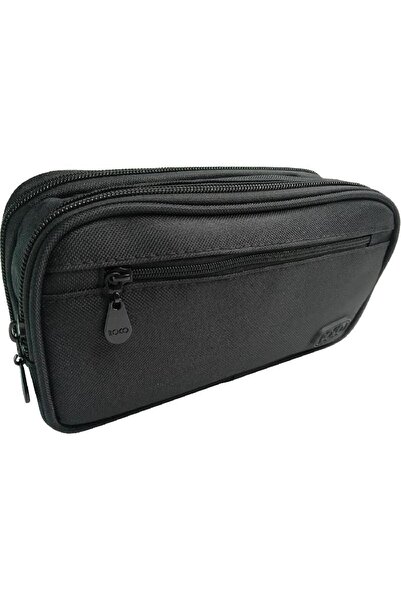 Roco حافظة أقلام ناعمة - سوداء اللون، مكونة من حجرتين مع جيب من النايلون للتخ...