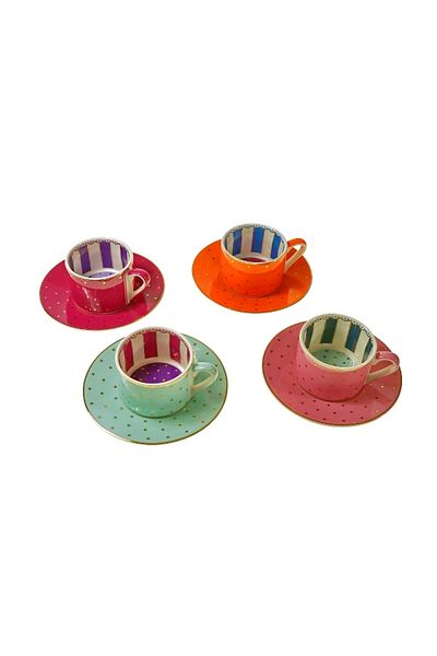 WERNER Fancy set 4 espresso cups with saucers, different colors