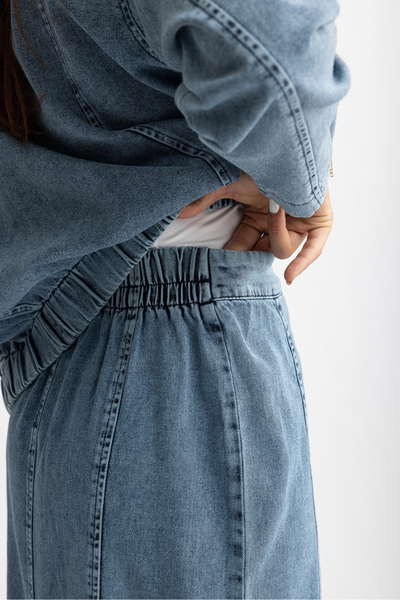 Suede Style 5476 - Set de blugi pentru femei, elegant și confortabil, cu fustă și jachetă, cu detaliu de fermoar