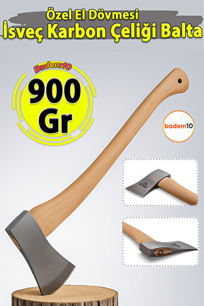 Badem10 900 Gram 65 Cm El Yapımı İthal İsveç Karbon Çelik Yarma Odun Kesme Balta Ergonomik Sap Kamp Bahçe Av