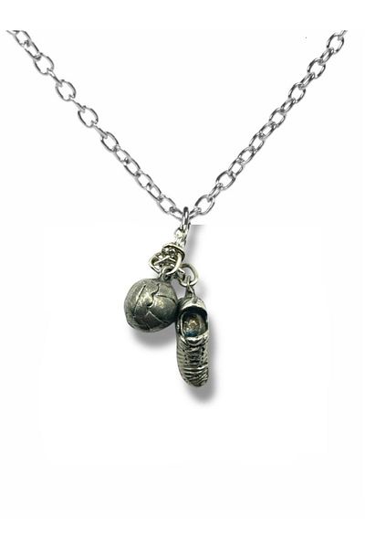 Herşey Nota Soccer Cleat and Soccer Ball Figured Necklace – Silver Color Sports Themed Unisex Jewelry