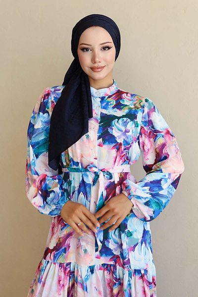 benguen Φόρεμα Hijab με σχέδιο Saks Blue 564