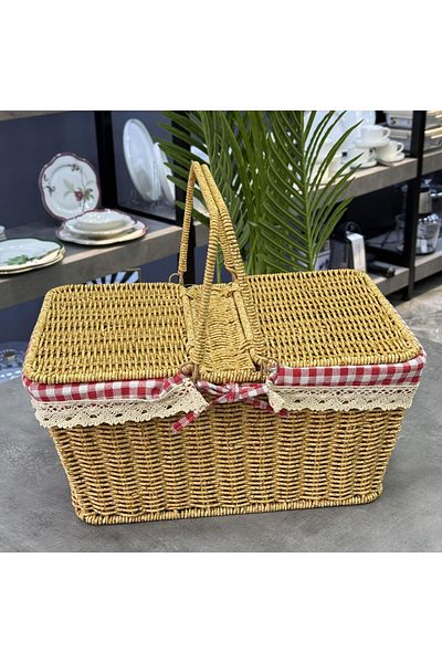 kosava Varnished Hard Wicker Rectangular Picnic Basket 39cm