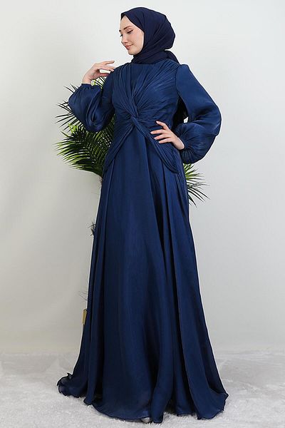 GİYZAMİLA Lotus Yoryo Evening Dress Navy Blue