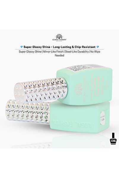 global fashion Steel No Wipe Top Coat 12ml - UV/LED Cure, Super Glossy Shine, Long-Lasting, Anti-Scratch
