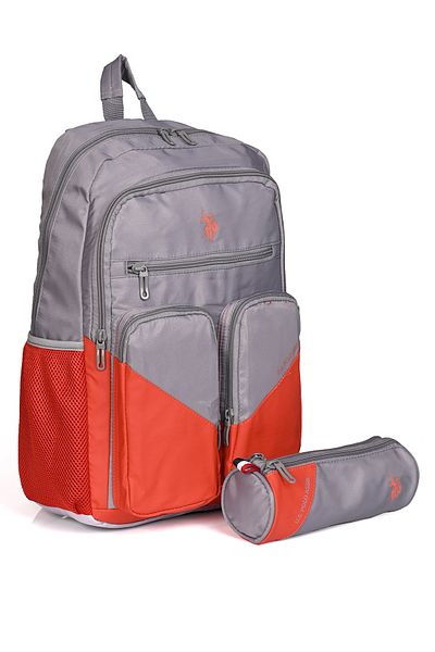 U.S. Polo Assn. SUA Polo Assn. Set de 2 ghiozdane – suport pentru stilou, cu mai multe compartimente, rucsac ergonomic portocaliu