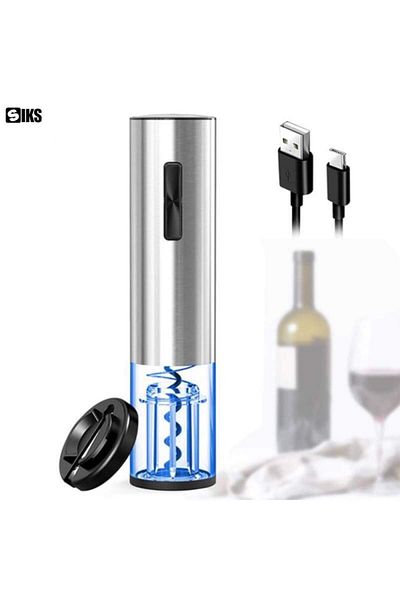 SIKS Electric Corkscrew With Foil Cutter Accessory, Rechargeable, Stainless Steel, Gray