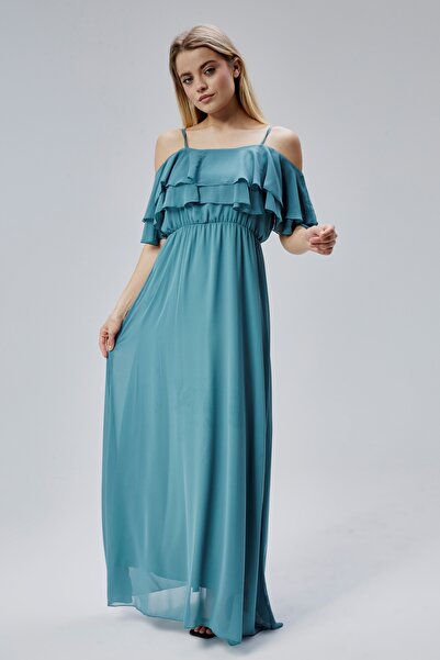 HELVEYS Γυναικείο μακρύ φόρεμα από σιφόν με ρυθμιζόμενο λουράκι και εσωτερική...