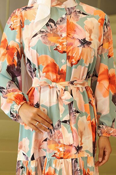 benguen Φόρεμα Hijab με σχέδιο Πορτοκαλί 565