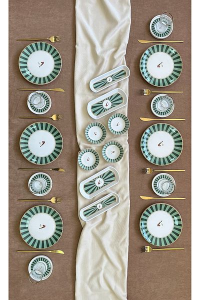 Erbaşlar Love Bird Green Round 20 Piece Luxury Breakfast Set for 6 People Breakfast Set