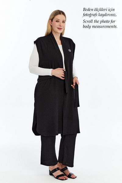 Laden Plus Size Women's Summer Oversized Hijab Pants Belted Brooch Pocket Long Vest Double Suit