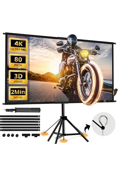 FlashHawk Updated Projector Screen with Stand 100inch, 16:9, 4K HD Projector Screen for Outdoor and Indoor