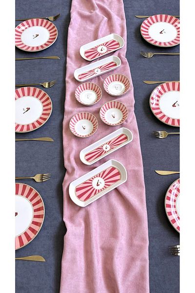 Erbaşlar Love Bird Red Round 14 Piece Luxury Breakfast Set for 6 People Breakfast Set