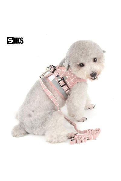 SIKS Harness And Leash Set For Dogs And Cats, Padded Vest, Breathable Material, Size M, Pink