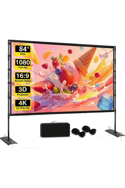FlashHawk Portable Projector Screen - 84 inch 16:9 4K HD Projector Screen with Stand, Carry Bag for Outdoor