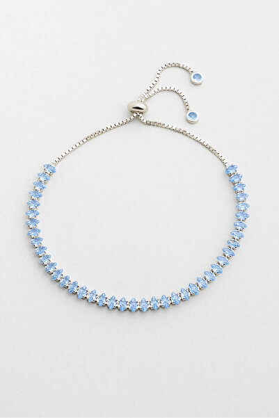 So CHIC... Mavi Aura 18 Ayar Beyaz Altın Kaplama Ayarlanabilir Gümüş Bileklik