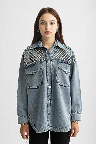 Suede Style 5507 - Jachetă de blugi pentru femei, confortabilă și elegantă, cu broderie cu margele