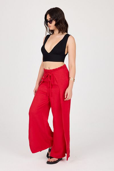 Ceylen Linen Shalwar Trousers with Tie Detail and Slits