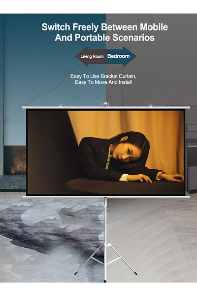 ET-LIFE 84 inch 16:9 Portable Projector Screen, White Fiberglass Material, 2-in-1 Wall Mount & Tripod Stand