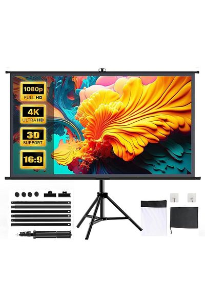 FlashHawk Portable 120inch 16:9 Foldable Projection Screen With Tripod Stand and Carrying Bag for Home Theater